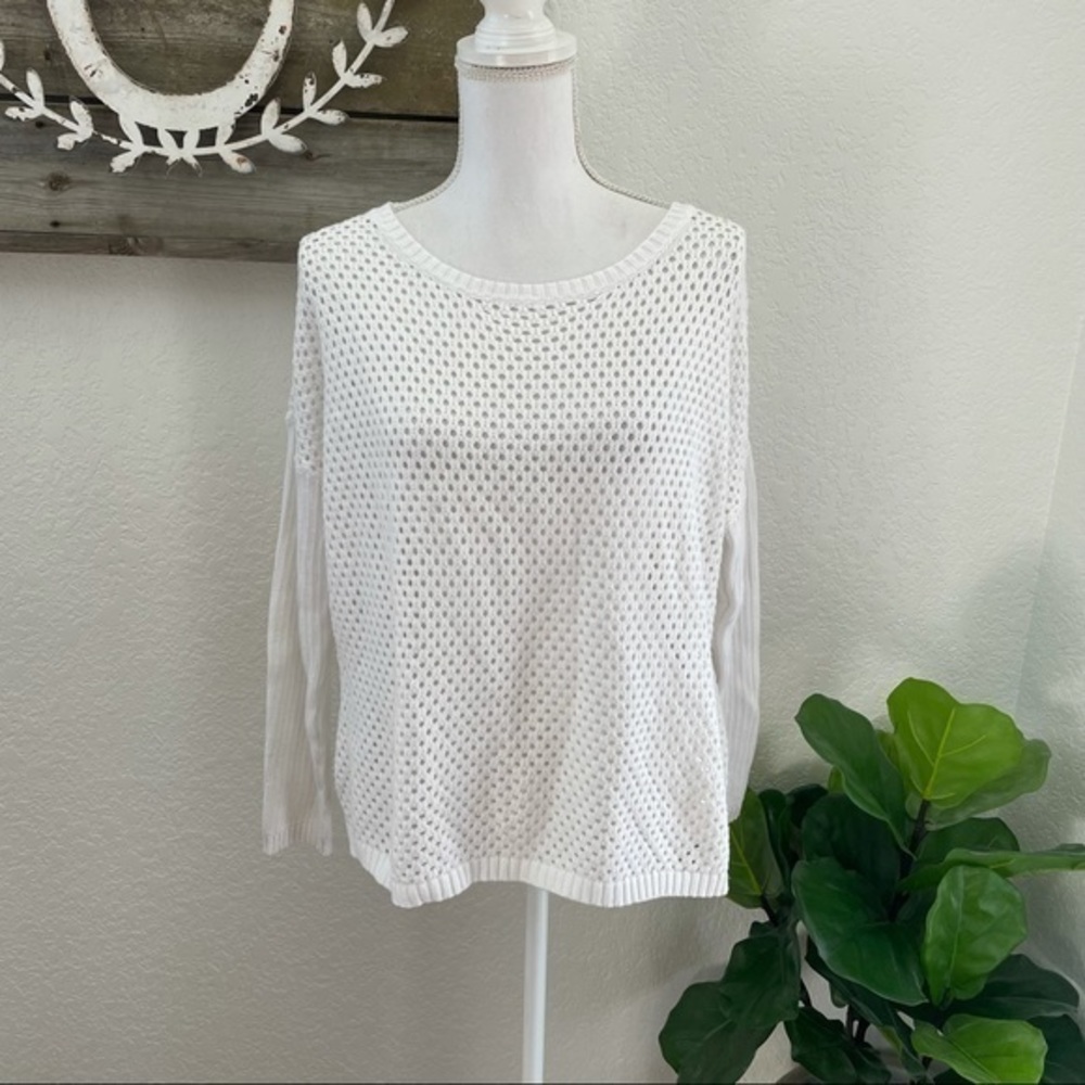 Prana white openโ knit cotton sweater size large